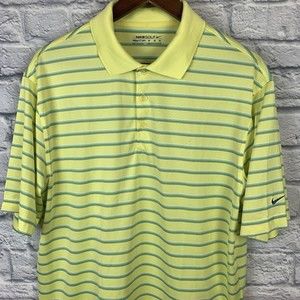 NIKE Golf Fit Dry Vented Golf Polo Yellow Green‎ Striped Short Sleeve Sz Medium